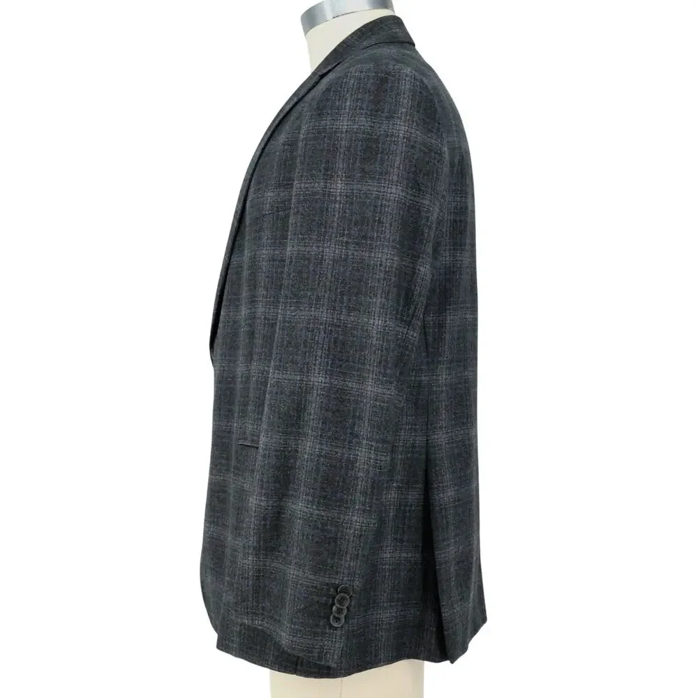 Joseph Abboud Sport Coat Mens 46R Gray Plaid Wool Jacket Lined Blazer Preppy